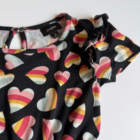 Picapino Rainbow Hearts Black One-Piece Romper Girls 4 - Picture 5 of 10
